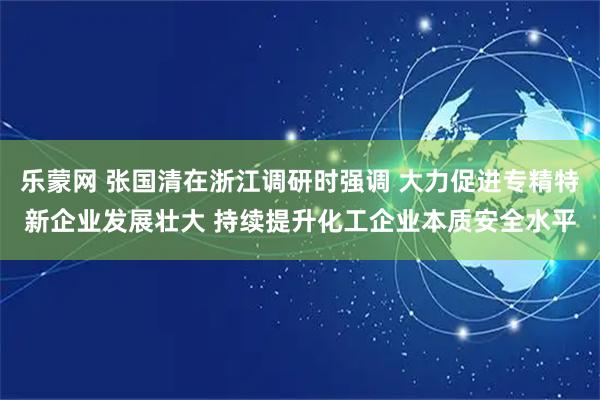 乐蒙网 张国清在浙江调研时强调 大力促进专精特新企业发展壮大 持续提升化工企业本质安全水平